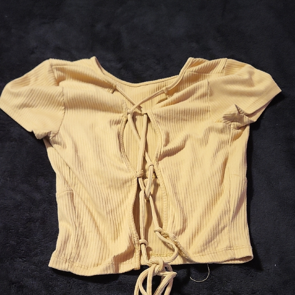 Forever 21 Tan Ribbed Short Sleeve Blouse